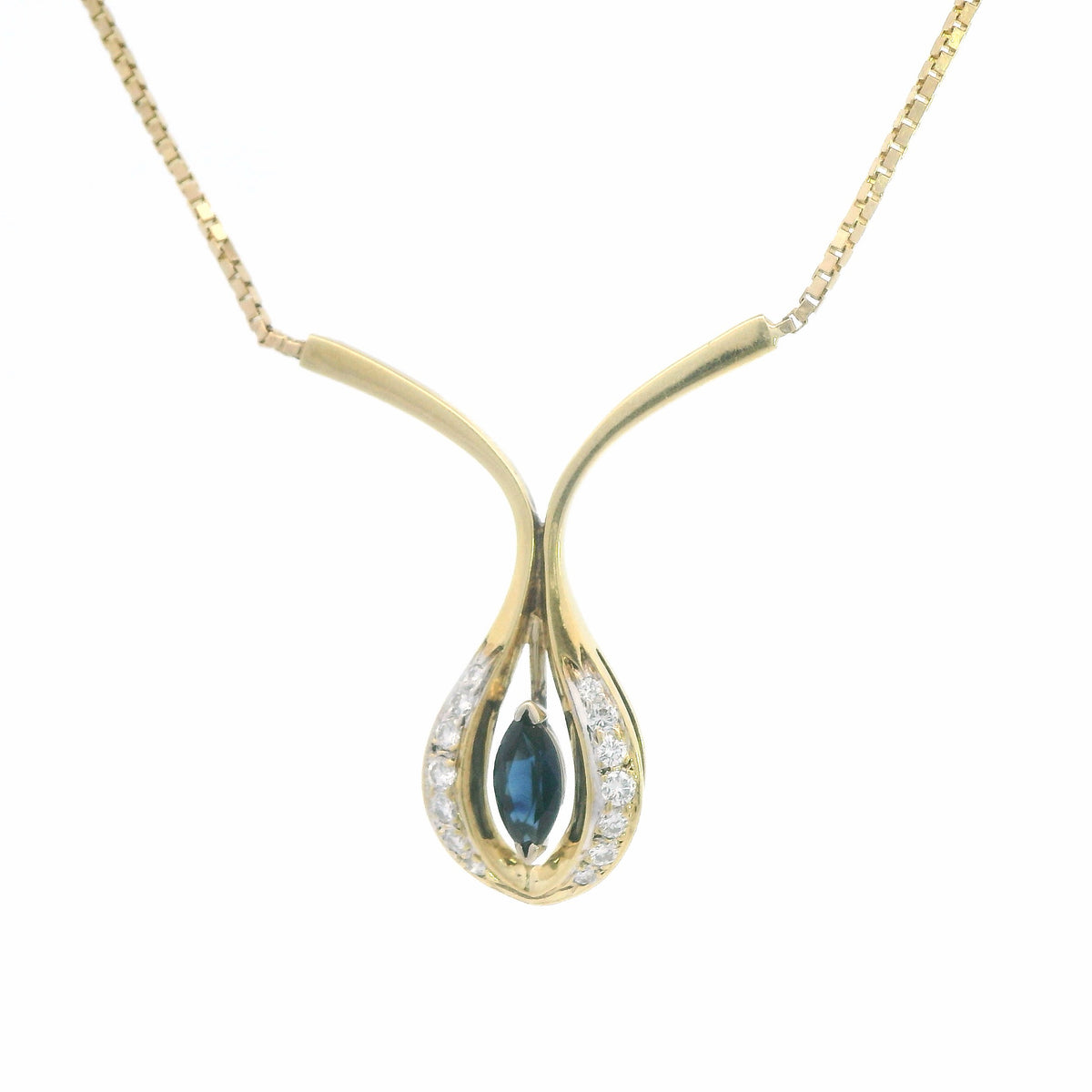 14K Yellow Gold Sapphire & Diamond Pendant Necklace, 1.00 CTW, Round Halo