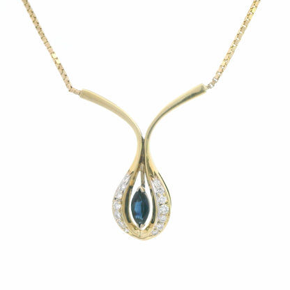 14K Yellow Gold Sapphire & Diamond Pendant Necklace, 1.00 CTW, Round Halo
