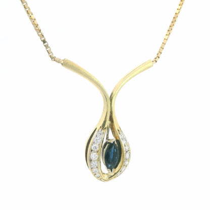 14K Yellow Gold Sapphire & Diamond Pendant Necklace, 1.00 CTW, Round Halo