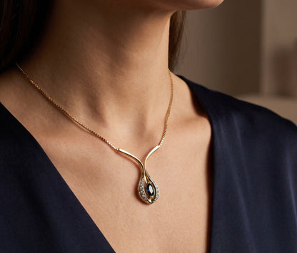 14K Yellow Gold Sapphire & Diamond Pendant Necklace, 1.00 CTW, Round Halo