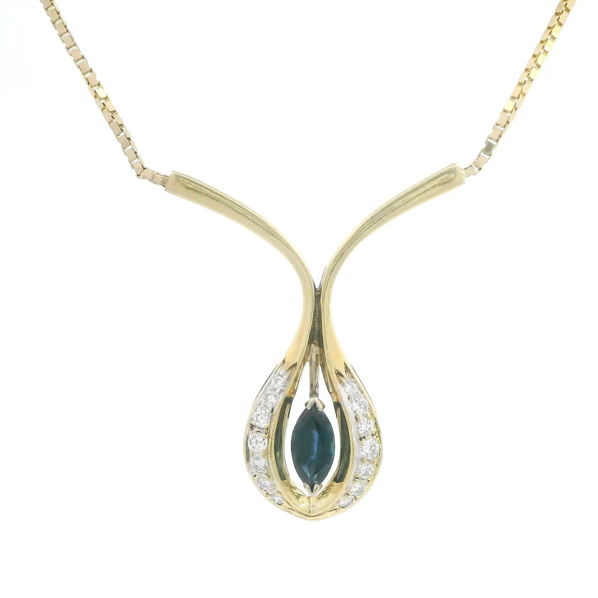 14K Yellow Gold Sapphire & Diamond Pendant Necklace, 1.00 CTW, Round Halo
