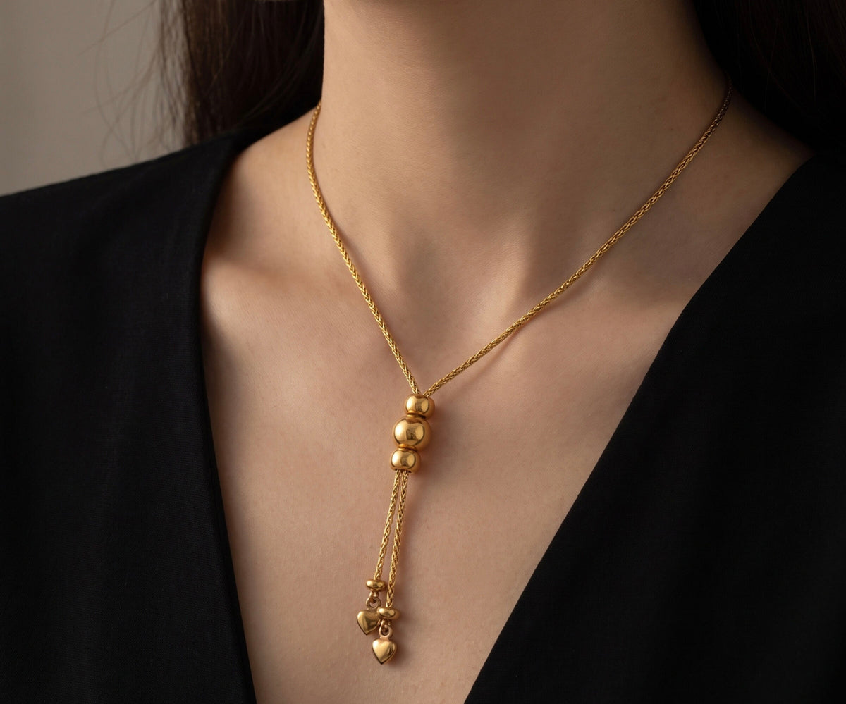 14K Yellow Gold Tassel Chain Necklace, Dainty Minimalist Layering Piece