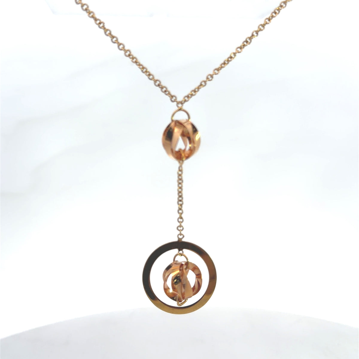 18K Rose & Yellow Gold Two-Tone Y Necklace Dainty Minimalist Y-Drop Pendant