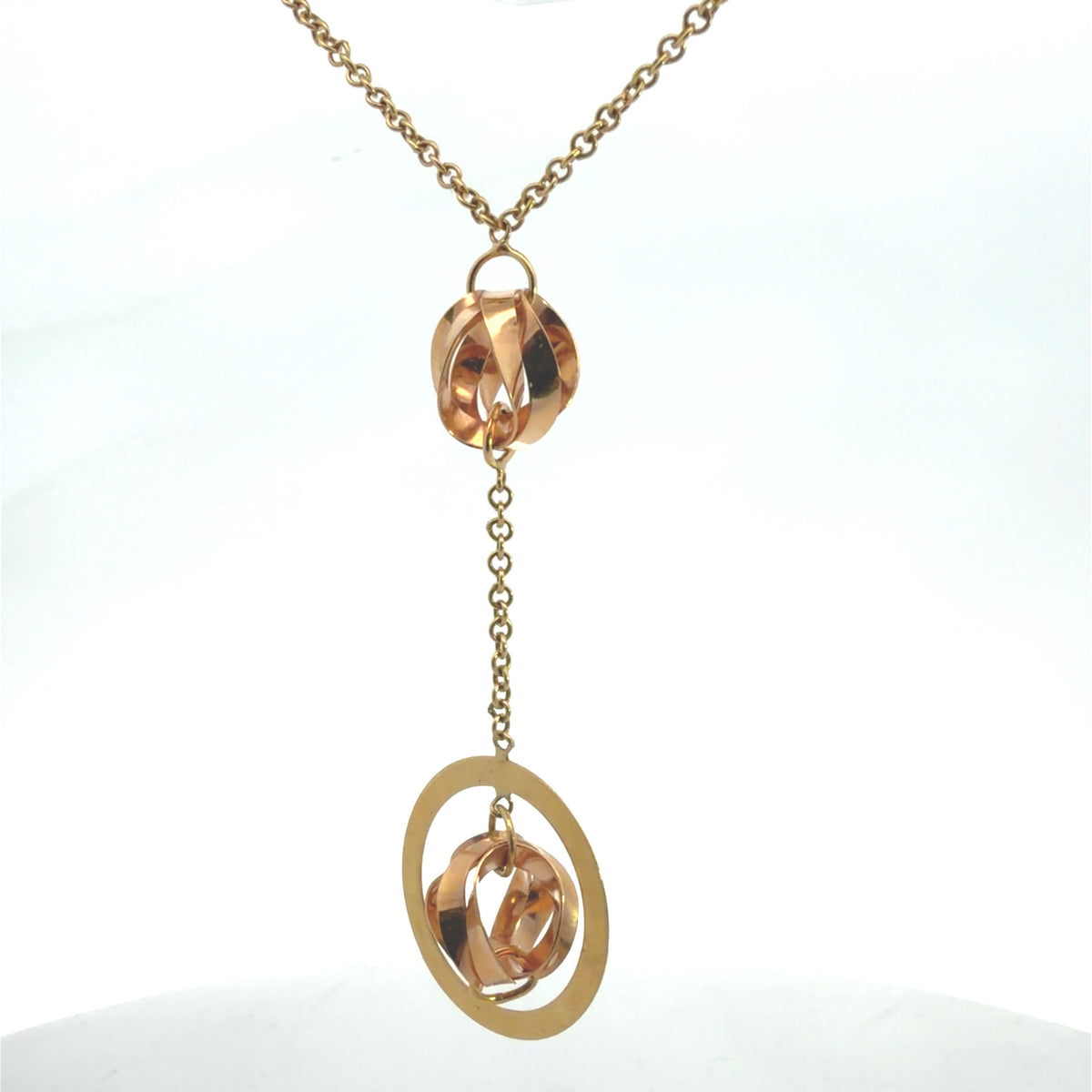 18K Rose & Yellow Gold Two-Tone Y Necklace Dainty Minimalist Y-Drop Pendant