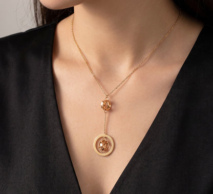 18K Rose & Yellow Gold Two-Tone Y Necklace Dainty Minimalist Y-Drop Pendant