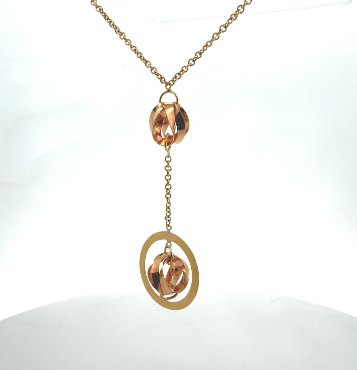 18K Rose & Yellow Gold Two-Tone Y Necklace Dainty Minimalist Y-Drop Pendant