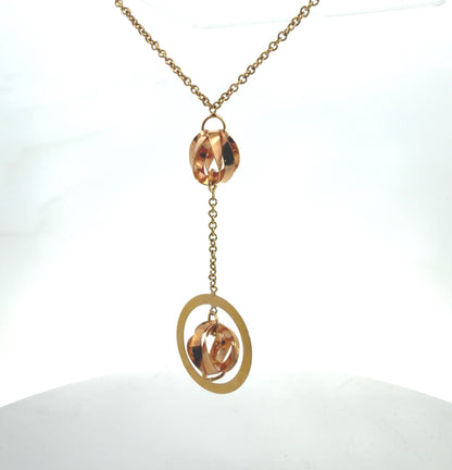 18K Rose & Yellow Gold Two-Tone Y Necklace Dainty Minimalist Y-Drop Pendant