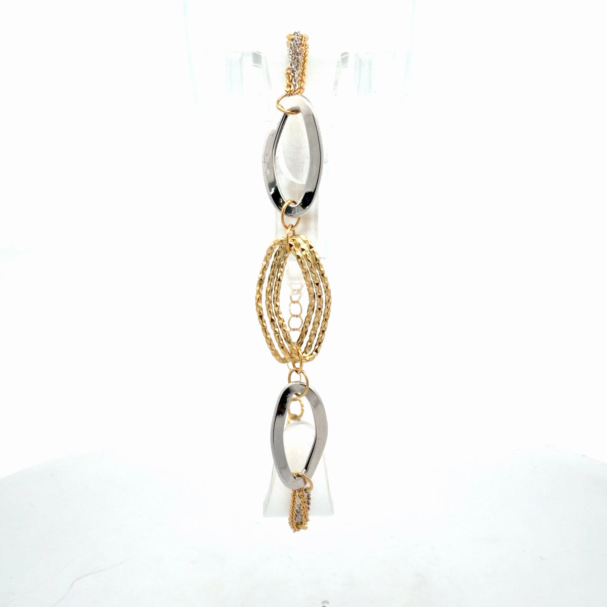 18K White-and-Yellow Gold Italian Two-Tone Link Bracelet 6.75-8" Adjustable