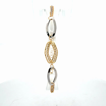 18K White-and-Yellow Gold Italian Two-Tone Link Bracelet 6.75-8" Adjustable