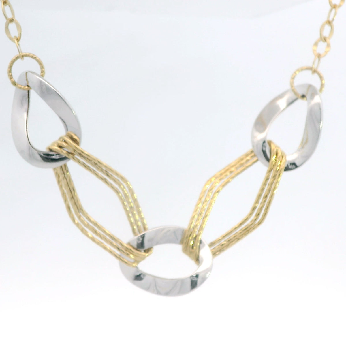 18K White-and-Yellow Gold Italian Two-Tone Fashion Link Necklace Polished