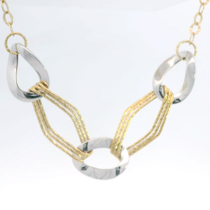 18K White-and-Yellow Gold Italian Two-Tone Fashion Link Necklace Polished
