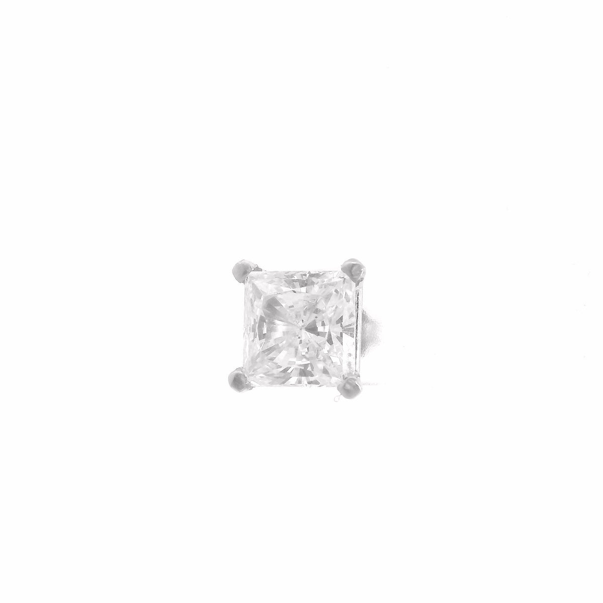 10K White Gold 2.00ct Square Brilliant Cut Single Stud Earring
