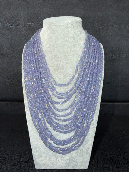 Tanzanite Graduated 14 Strand Cascading Bead Necklace,  Slide Cord Adjustable Length