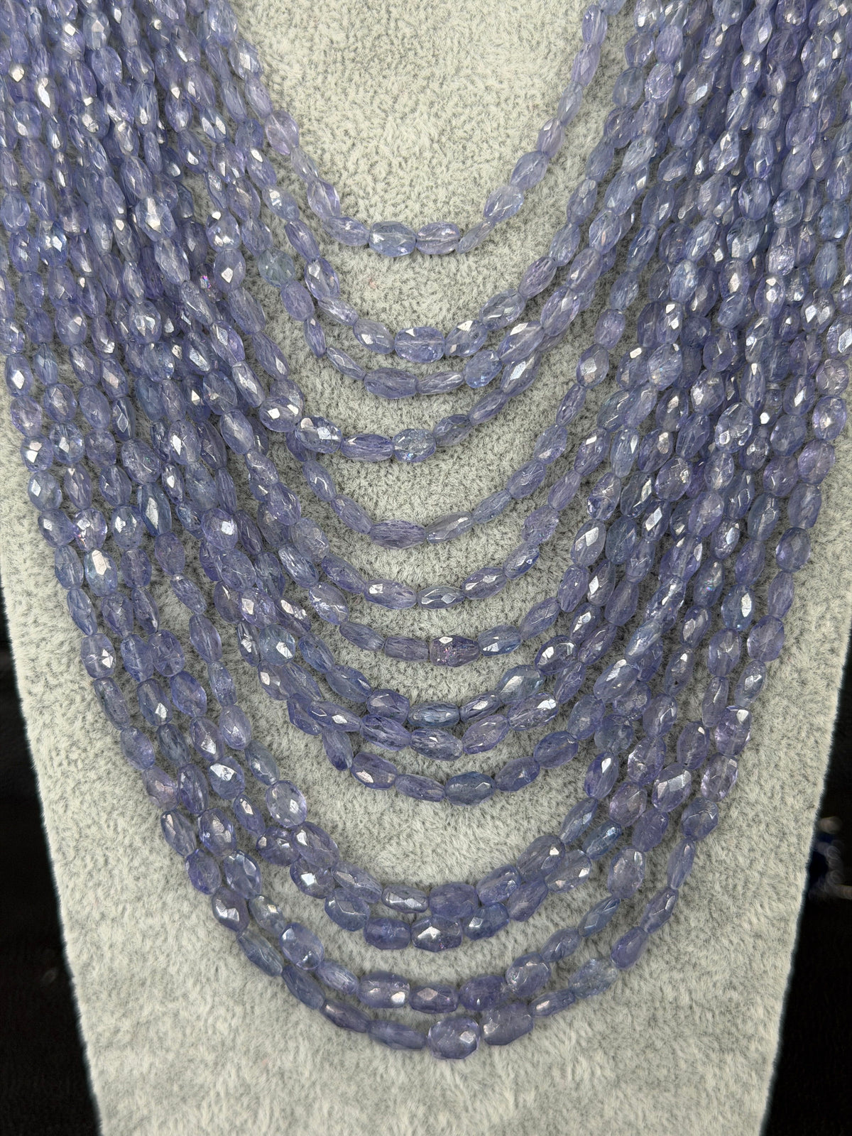 Tanzanite Graduated 14 Strand Cascading Bead Necklace,  Slide Cord Adjustable Length