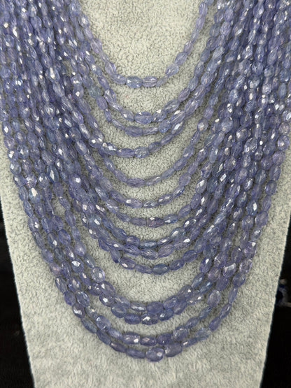Tanzanite Graduated 14 Strand Cascading Bead Necklace,  Slide Cord Adjustable Length