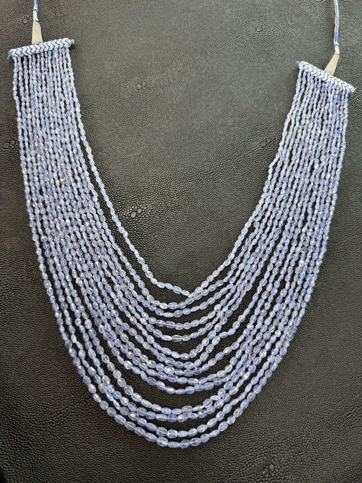 Tanzanite Graduated 14 Strand Cascading Bead Necklace,  Slide Cord Adjustable Length