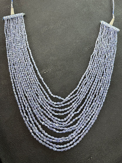 Tanzanite Graduated 14 Strand Cascading Bead Necklace,  Slide Cord Adjustable Length
