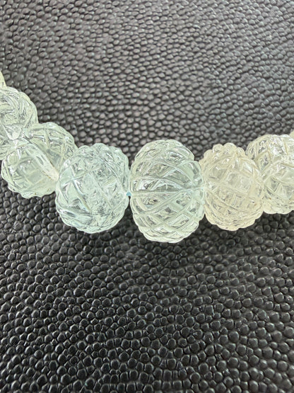 Aquamarine Graduated Carved Bead Necklace, Slide Cord, 17-38 Inches Adjustable Length