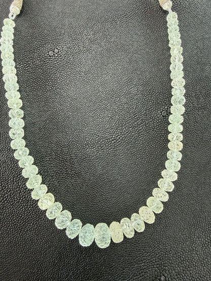 Aquamarine Graduated Carved Bead Necklace, Slide Cord, 17-38 Inches Adjustable Length