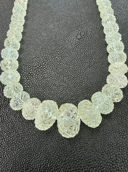 Aquamarine Graduated Carved Bead Necklace, Slide Cord 22-38 Inches Adjustable Length