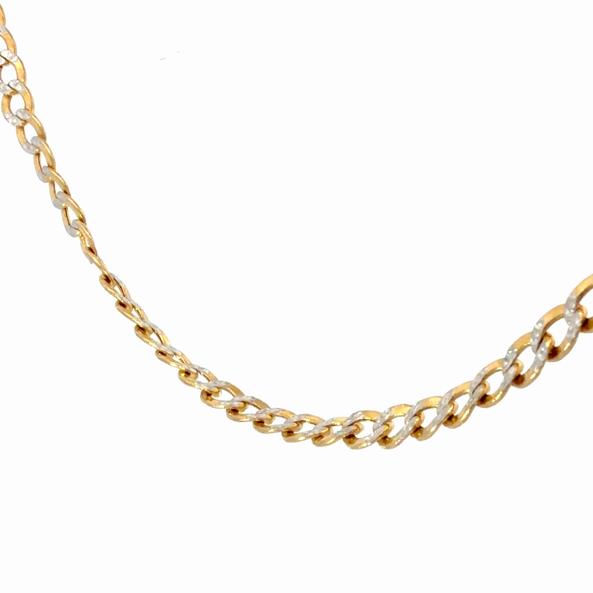 14K White-and-Yellow Gold Two-Tone Cuban Link Chain Necklace High-Polish