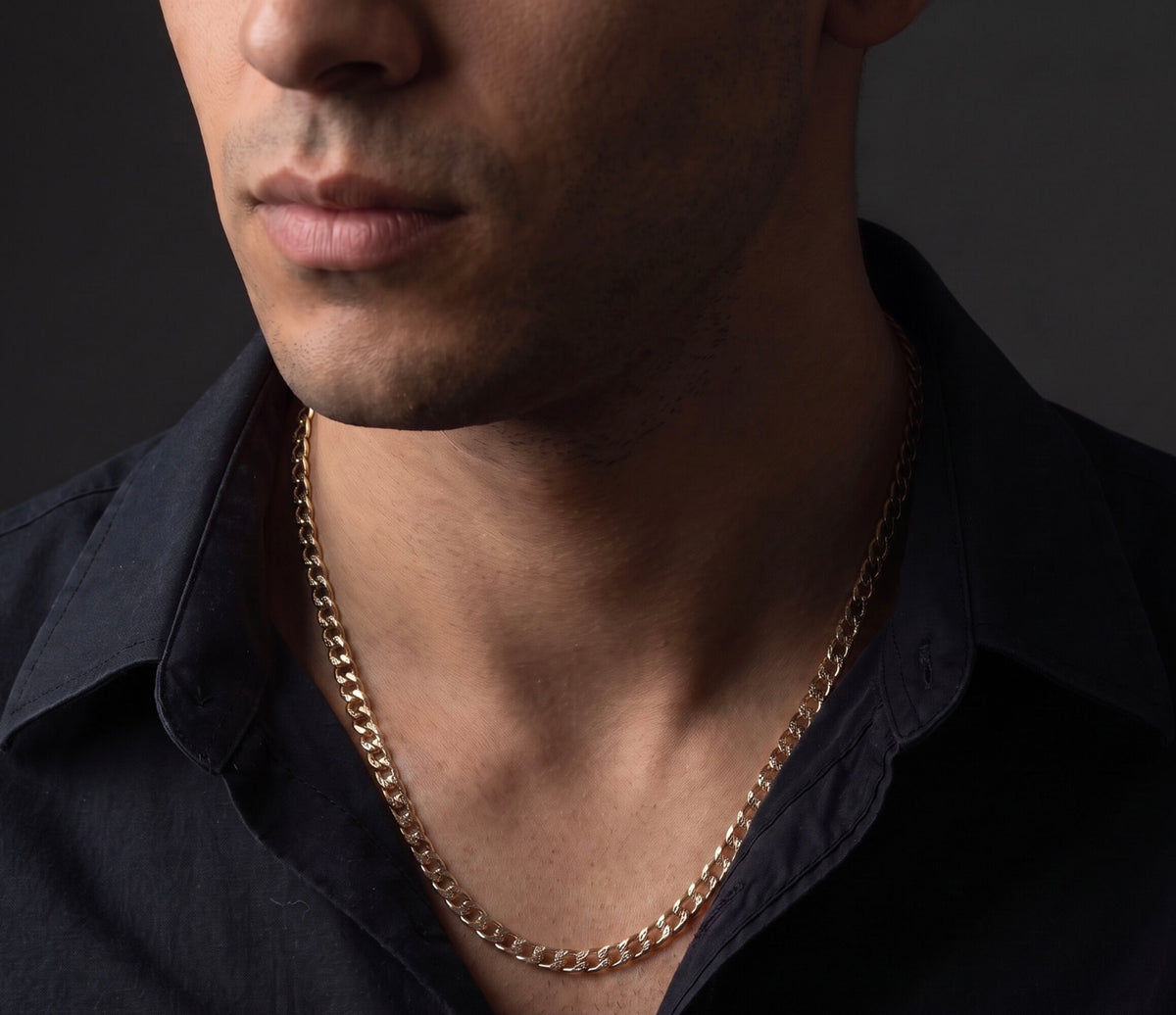 14K White-and-Yellow Gold Two-Tone Cuban Link Chain Necklace High-Polish