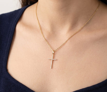 18K Yellow Gold Diamond Pave-Set Cross Pendant 0.06 CTW Faith Jewelry