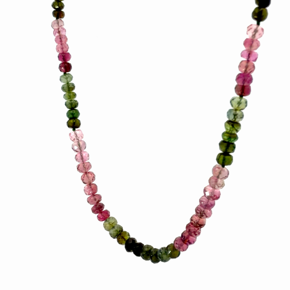 925 Sterling Silver Multi-Color Faceted Tourmaline Graduated Beaded Necklace