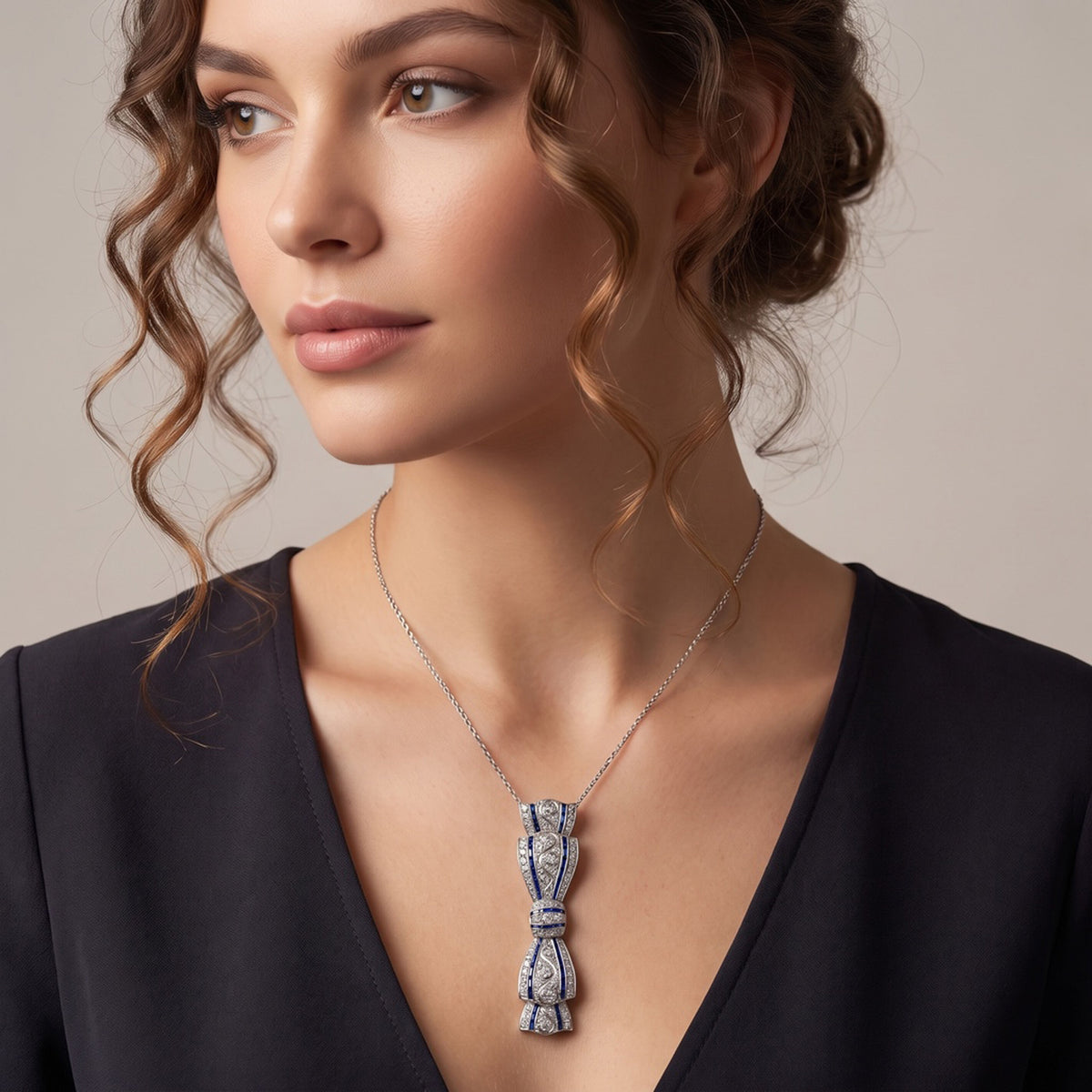 Platinum Antique Diamond And Sapphire Convertible Brooch/Pendant