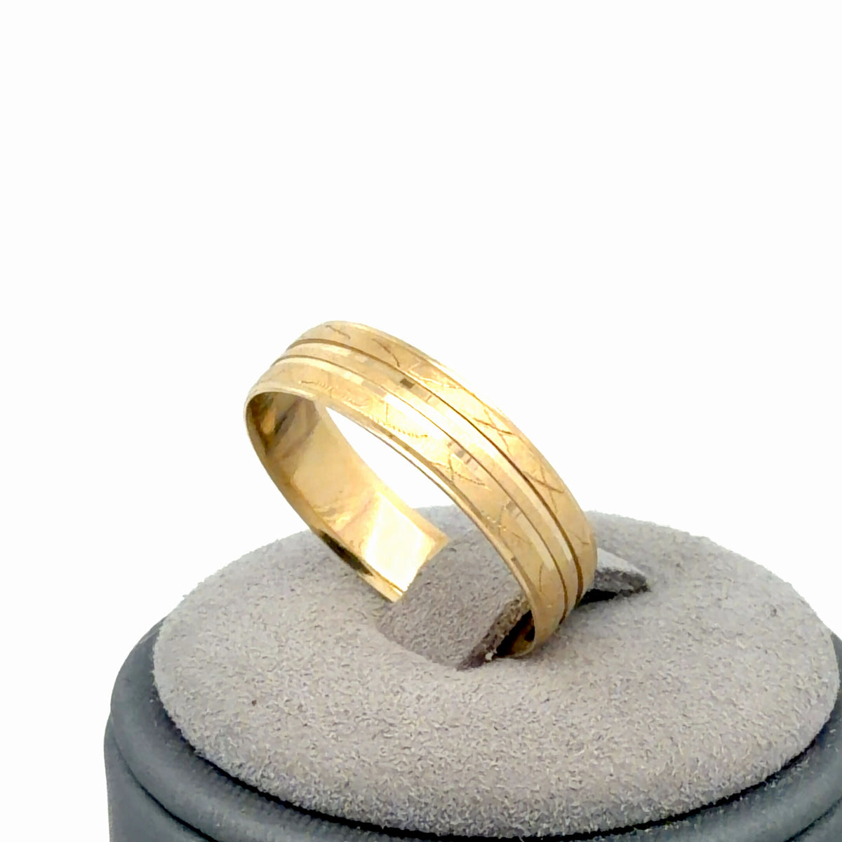 14K Yellow Gold Polished & Matte Etched Pattern Band, Size 8, Textured Ring