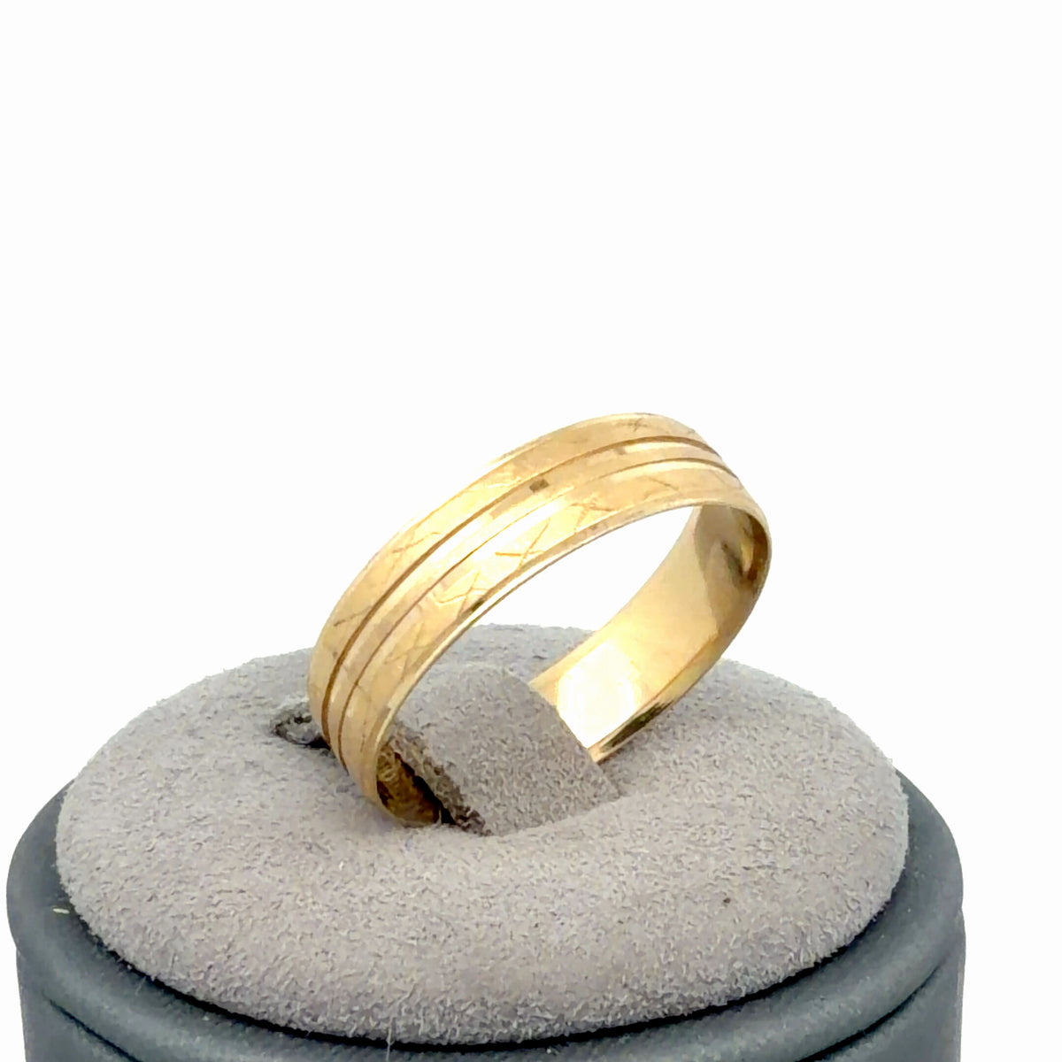 14K Yellow Gold Polished & Matte Etched Pattern Band, Size 8, Textured Ring