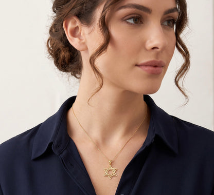 14K Yellow Gold Star Of David Pendant / Charm Classic Dainty Polished Style