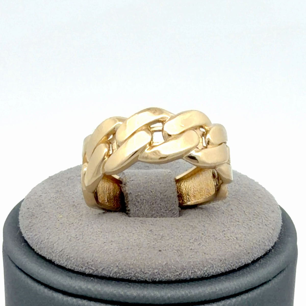 14K Yellow Gold Cuban Link Pattern Band Ring, Size 5.5, Classic Polished