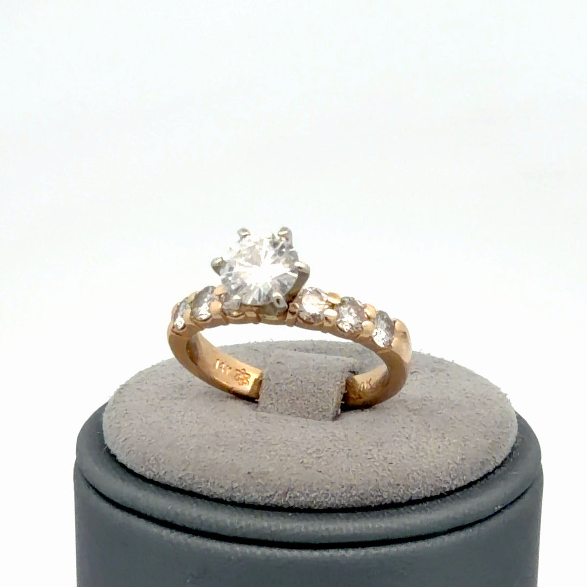 14K Yellow Gold Engagement Ring 0.75 CTW Moissanite with Diamond Accents