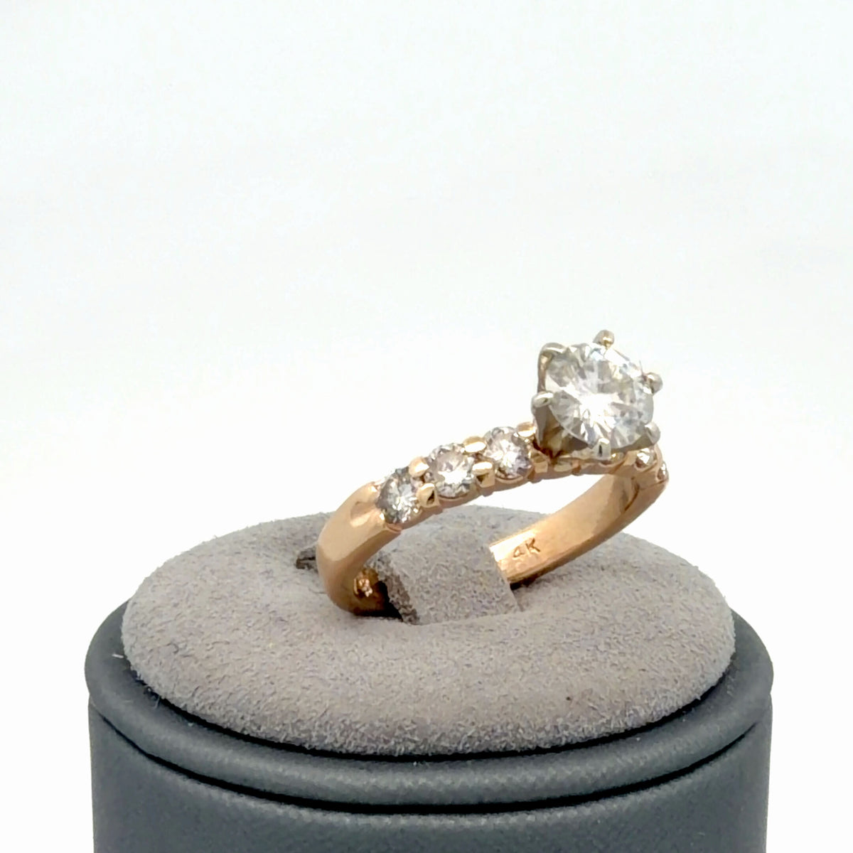 14K Yellow Gold Engagement Ring 0.75 CTW Moissanite with Diamond Accents