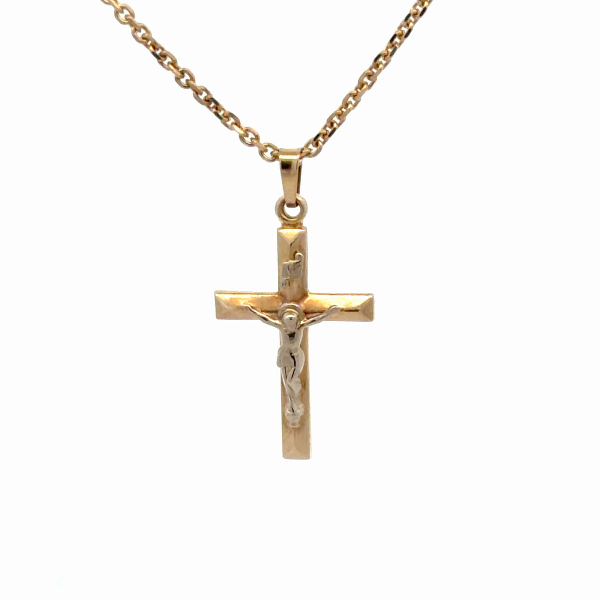 14K White-and-Yellow Gold Cross Pendant on 14K Yellow Gold Chain 16-inch