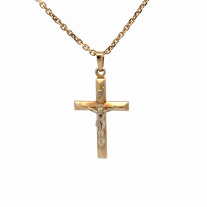 14K White-and-Yellow Gold Cross Pendant on 14K Yellow Gold Chain 16-inch