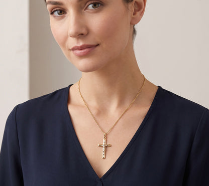 14K White-and-Yellow Gold Cross Pendant on 14K Yellow Gold Chain 16-inch