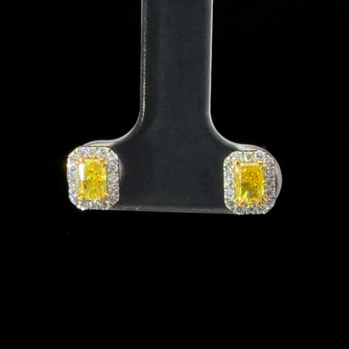 14K White Gold Yellow Zircon & Lab Grown Diamond Screw Back Stud Earrings