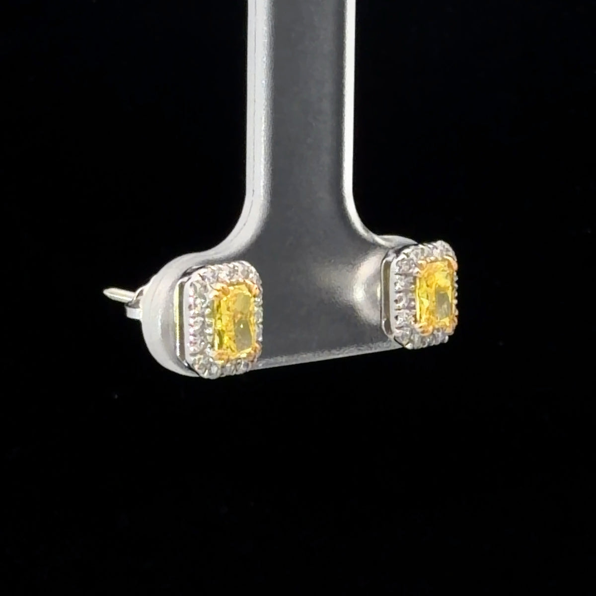 14K White Gold Yellow Zircon & Lab Grown Diamond Screw Back Stud Earrings