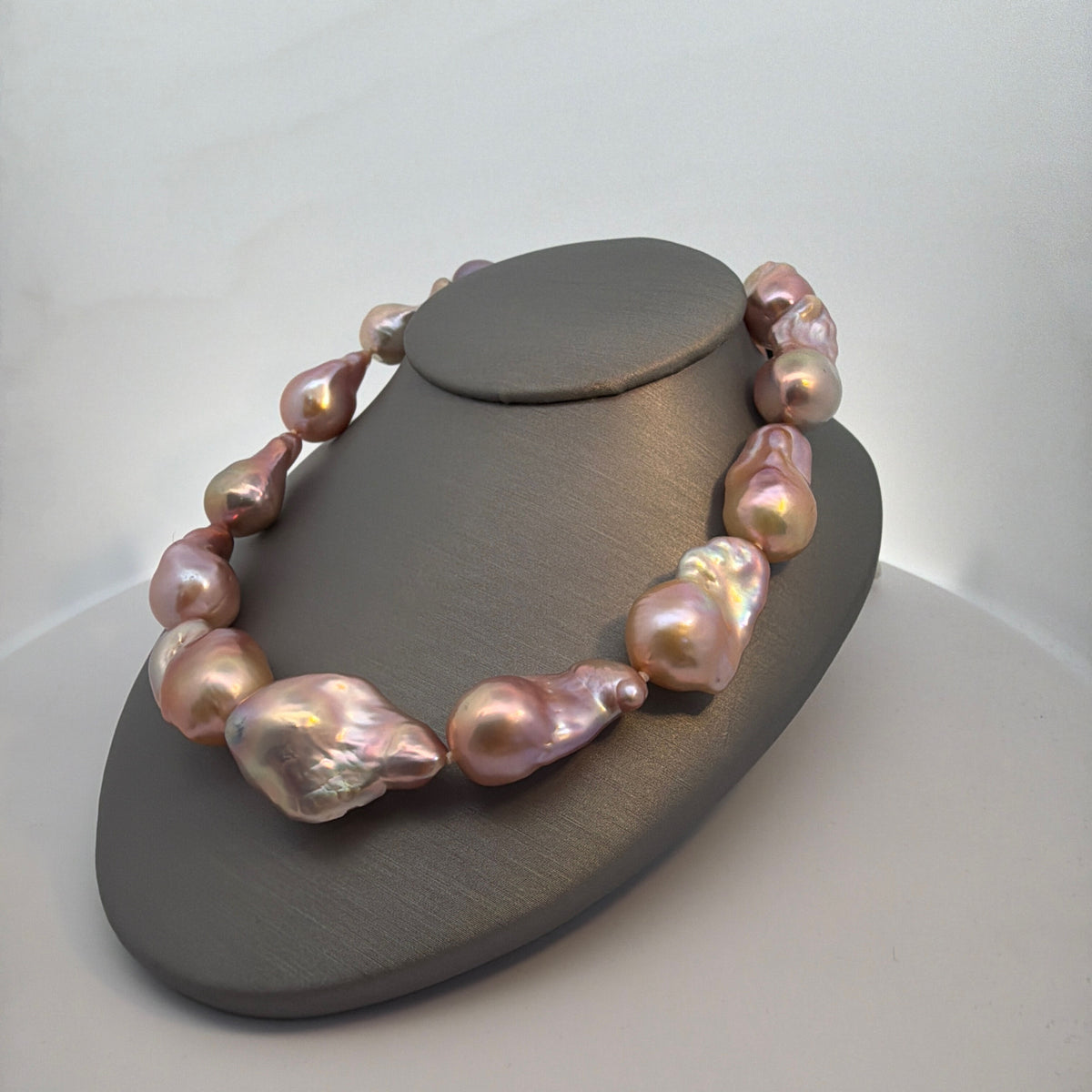 Natural Colored Asymmetrical Pearls Strand Sterling Silver Hand-Strung
