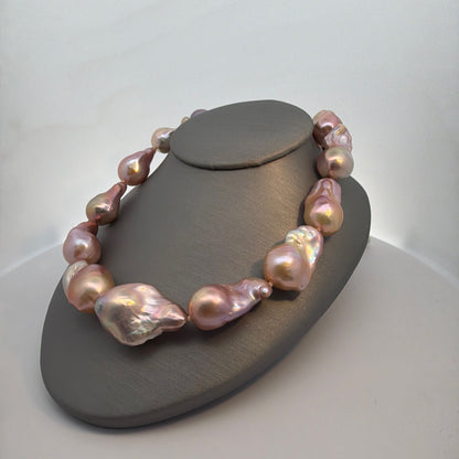 Natural Colored Asymmetrical Pearls Strand Sterling Silver Hand-Strung