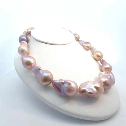 Natural Colored Asymmetrical Pearls Strand Sterling Silver Hand-Strung