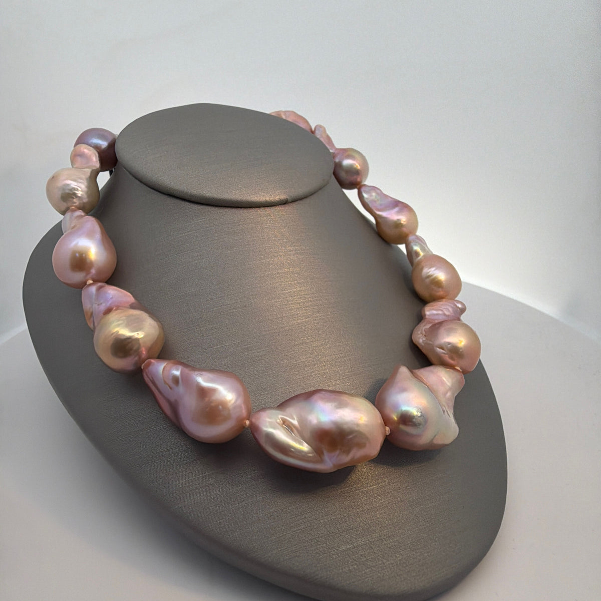 Natural Colored Asymmetrical Pearls Strand Sterling Silver Hand-Strung
