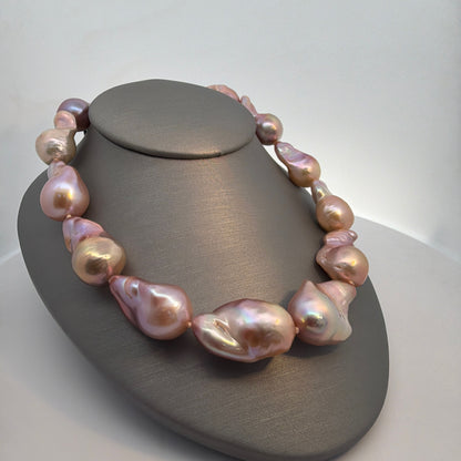 Natural Colored Asymmetrical Pearls Strand Sterling Silver Hand-Strung