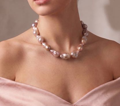 Natural Colored Asymmetrical Pearls Strand Sterling Silver Hand-Strung