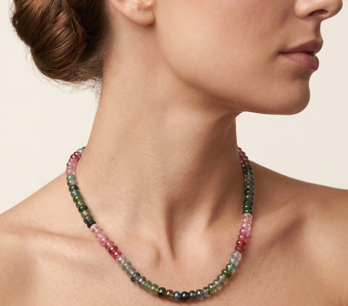925 Sterling Silver Multi-Color Faceted Tourmaline Graduated Beaded Necklace