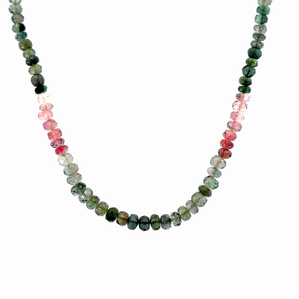 925 Sterling Silver Multi-Color Faceted Tourmaline Graduated Beaded Necklace