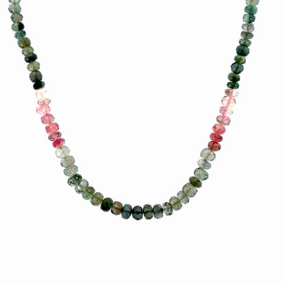 925 Sterling Silver Multi-Color Faceted Tourmaline Graduated Beaded Necklace