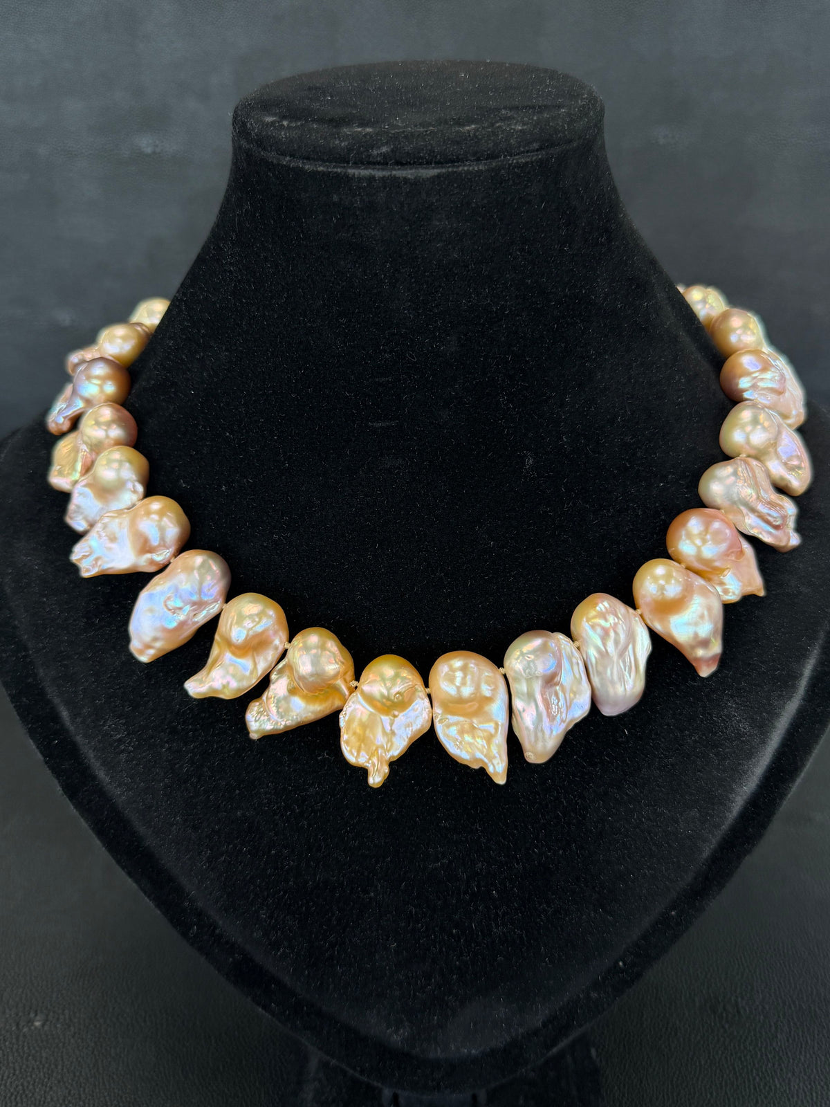 Natural Colored Asymmetrical Pearl Necklace, Sterling Silver Clasp & Chain